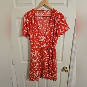 J. Crew Red and White Floral Wrap Dress Size 14